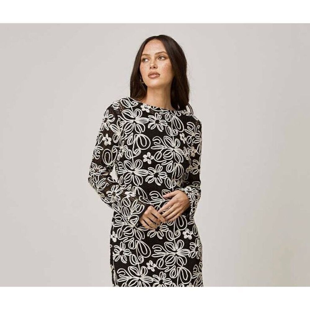 MON RENN KAMALI MIDI DRESS BLACK AND WHITE -VACATION size S NWT$259 - Picture 2 of 7